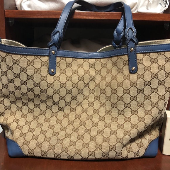 Gucci canvas craft tote blue leather trim - Picture 9 of 16